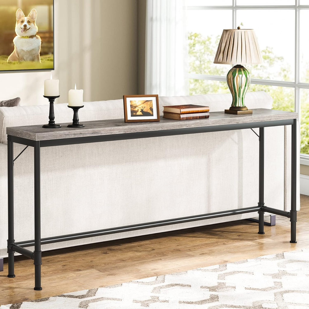 Tribesigns 70.9 Inch Extra Long Console Table for Entryway, Narrow Long Sofa Table Behind Couch, Rustic Grey Hallway Table Industrial Height Bar Table for Living Room