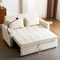 3 in 1 Convertible Sleeper Sofa Bed, 56.9' Small Pull Out Couch Bed with Adjustable Backrest, Chenille Loveseat Couches with Side Pocket, USB Ports&Phone Holder for Small Places (Beige)