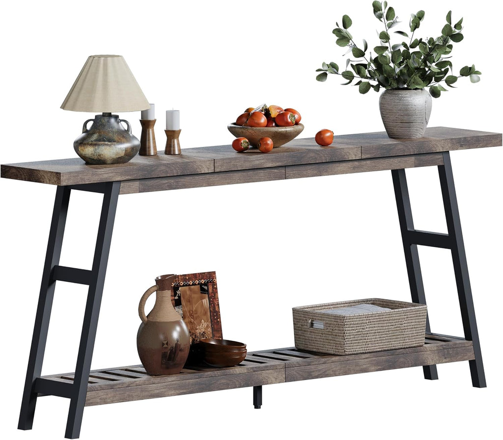 ChooChoo 70.9 Inch Long Console Tables for Entryway, Wood 2-Tier Entry Hallway Table, Narrow Sofa Table Behind Couch Table for Living Room, Entrance, Grey
