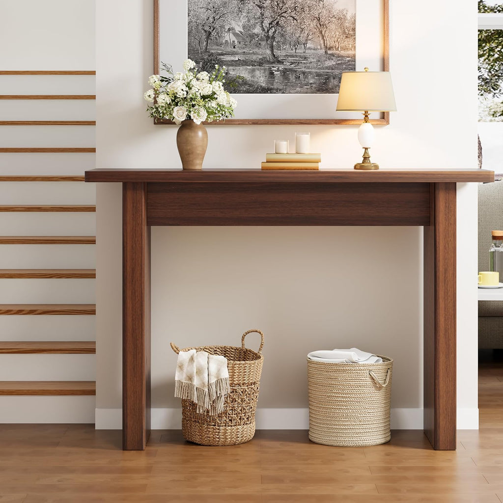 Fluted Entryway Console Table, Wooden Rectangular Sofa Table for Entrance, Narrow Wood Entryway Small Long Entry Table for Hallway, Living Room (Walnut)