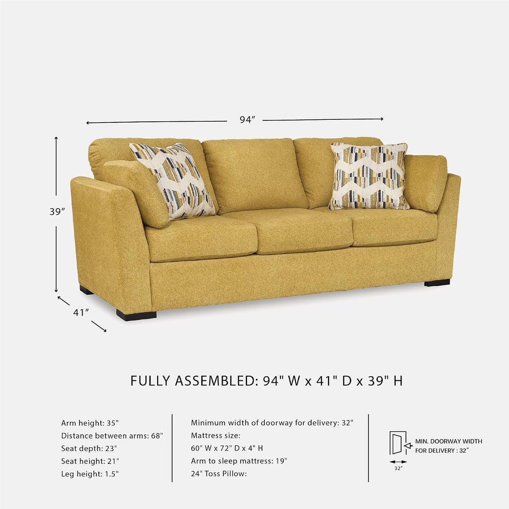 Signature Design by Ashley Keerwick Scandinavian 2-in-1 Sofa Sleeper with Folding Gel Memory Foam Mattress and 4 Pillows, Queen, Yellow