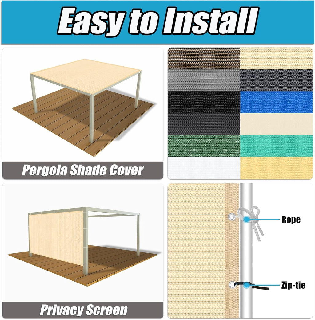 Amagenix 90% Pergola Shade Cover 14' X 24' Sun Shade Cloth with Grommets for Outdoor Garden Patio Porch, Commercial Grade 200 GSM - Cable Zip Ties Included (We Customized) GN108, Wheat