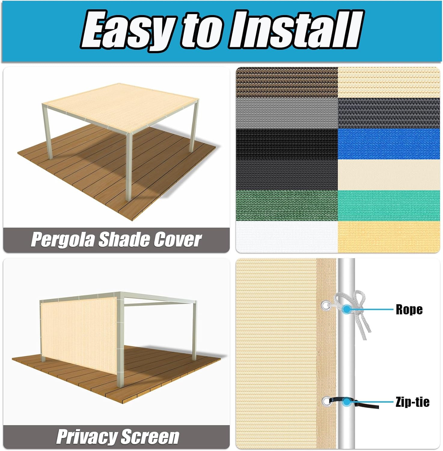 Amagenix 90% Pergola Shade Cover 14' X 24' Sun Shade Cloth with Grommets for Outdoor Garden Patio Porch, Commercial Grade 200 GSM - Cable Zip Ties Included (We Customized) GN108, Wheat