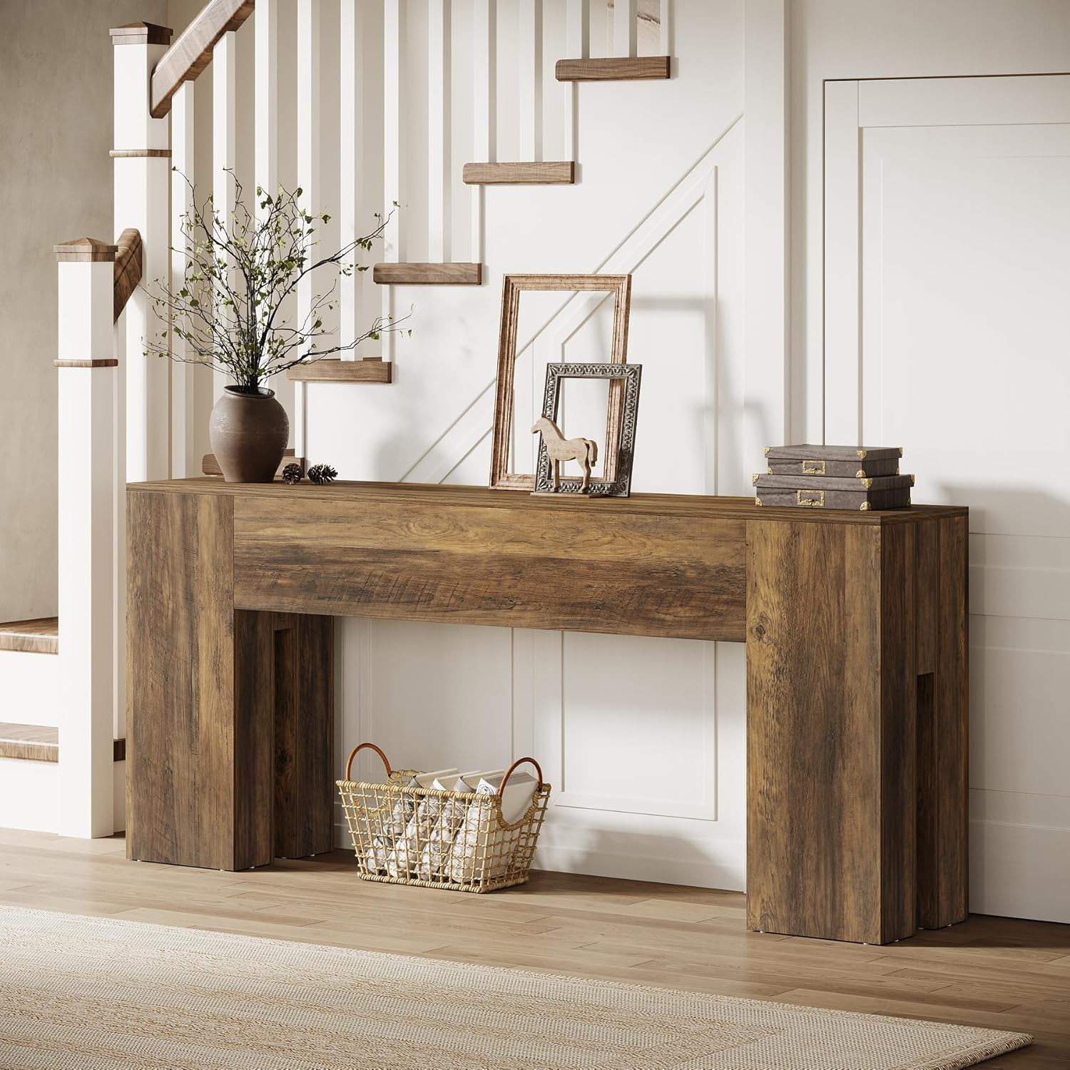 Tribesigns 71-Inch Long Console Table for Entryway, Farmhouse Sofa Console Behind Couch, Entry Table for Hallway, Foyer, Living Room, Brown