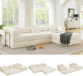 ivoros 108' Oversized Convertible Sleeper Sofa Bed, Corduroy L Shape Sectional Couch, Folding Sofa Bed with Fixed-Shape Frame, Modern Cloud Floor Mattress Couch, Modular Sofa for Living Room, Beige