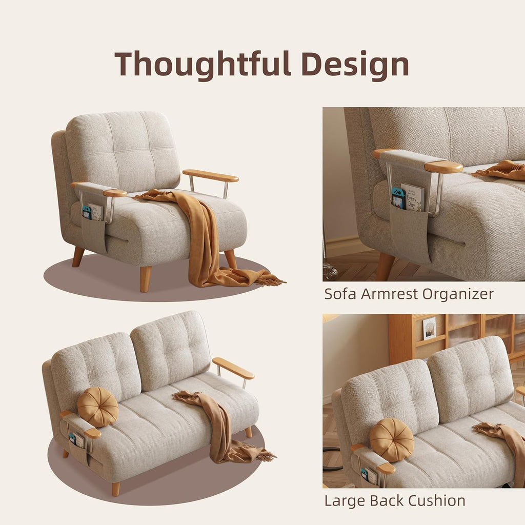 Convertible Lounger Fold-Out Sofa Bed, 3-in-1 Sleeper Sofa，Adjustable Backrest, Modern-Style Sofa for Small Spaces, Bedrooms & Offices(Beige,28.35)