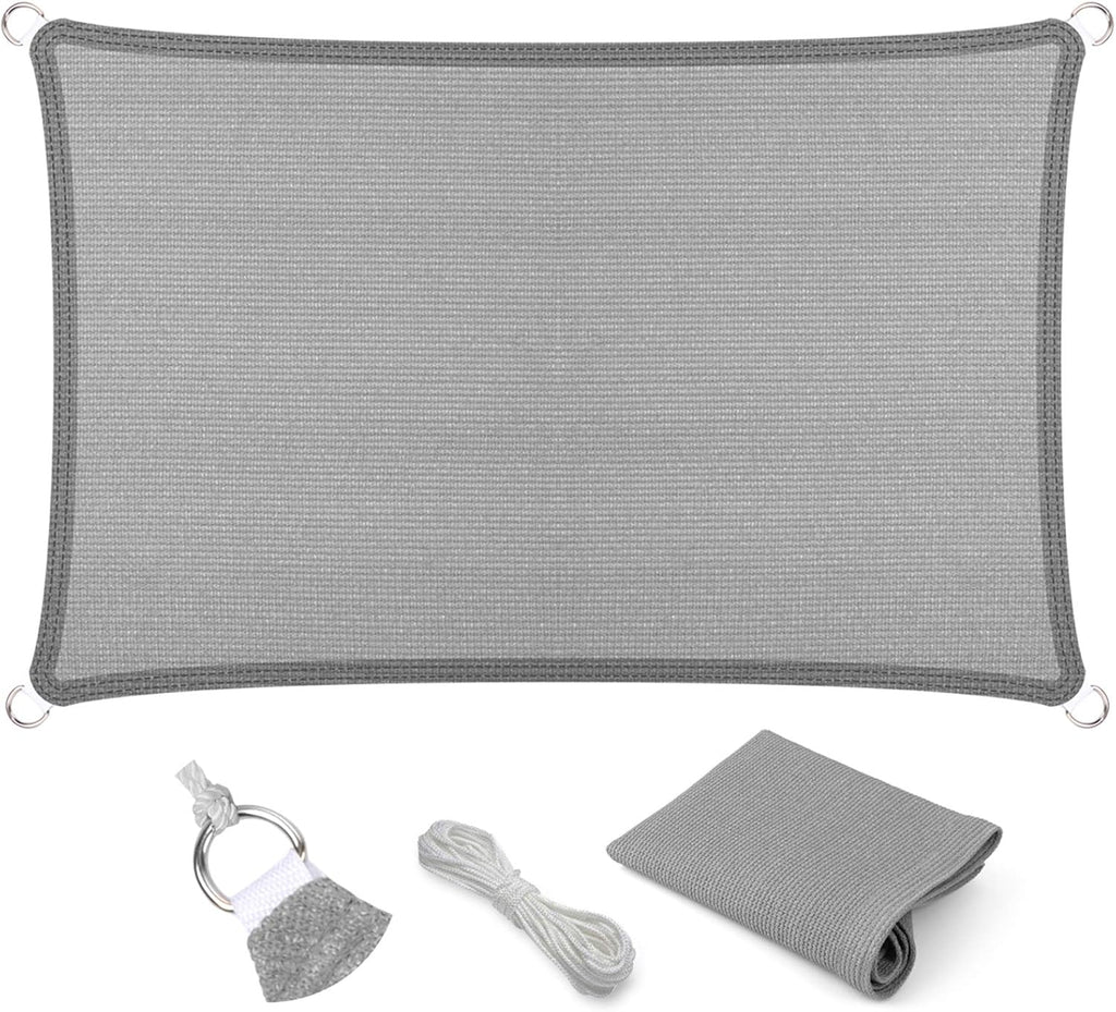 Eden's Decor Straight Flat-Edged Sun Shade Sail Rectangular 14' x 20' Grey UV-Blocking Outdoor Canopy Fabric Cloth Awning for Pergola Patio Garden Backyard Custom Size