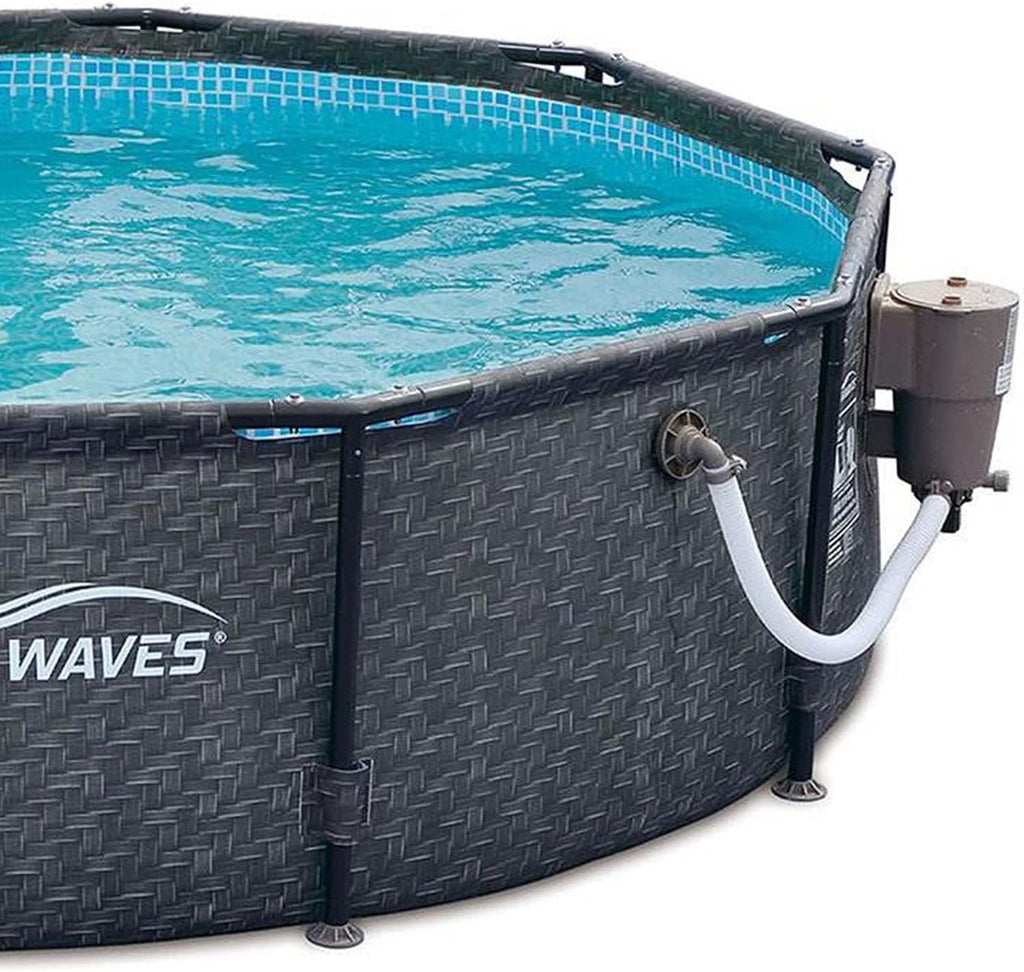 Summer Waves P20010301 Active 10ft x 30in Outdoor Round Frame Above Ground Swimming Pool Set with 120V Filter Pump with GFCI, Gray Wicker