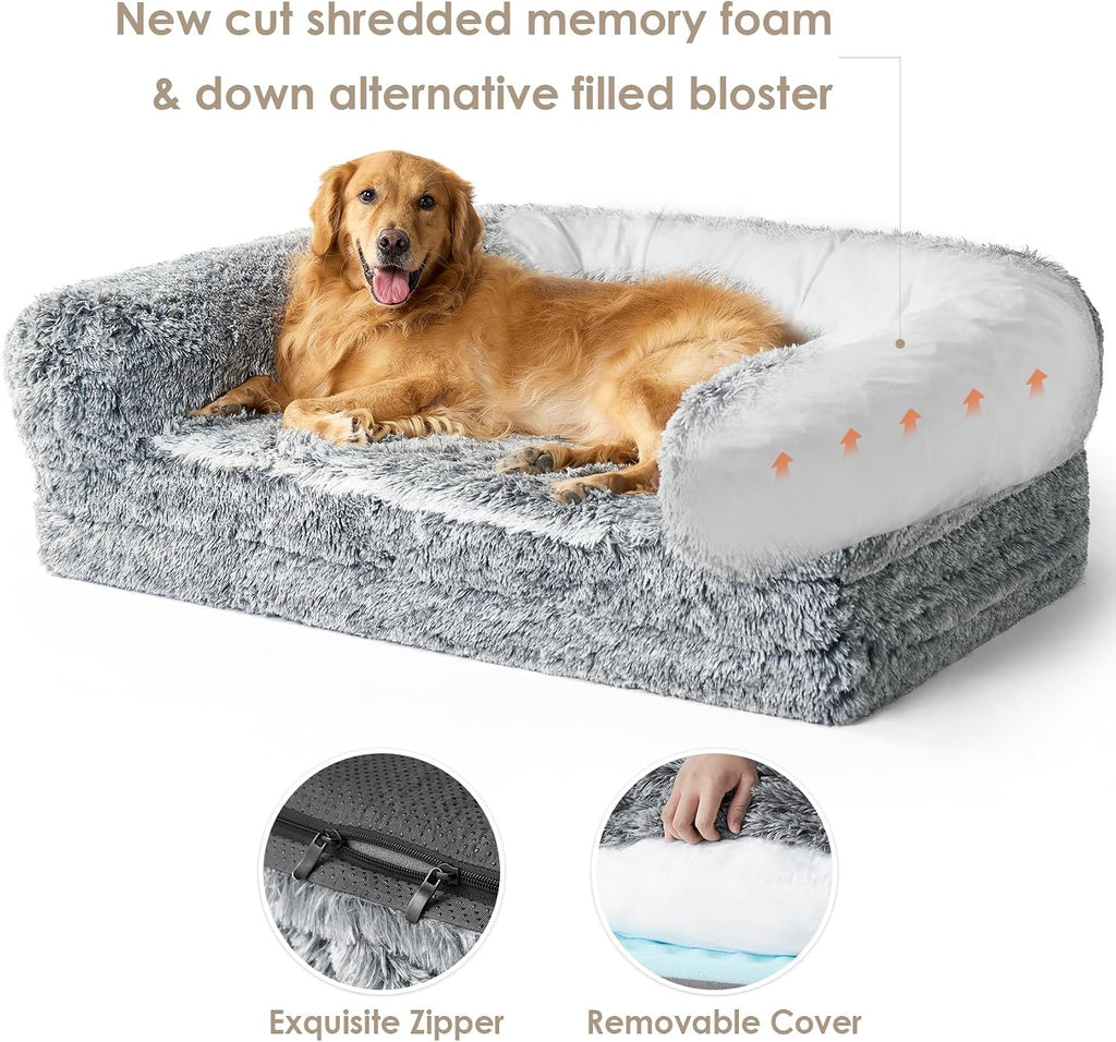 EHEYCIGA Foldable Human Dog Bed, 72'x44'x11' Orthopedic Memory Foam Human Sized Dog Bed, Waterproof Pet Bed for People, Faux Fur Pet Couch for Adult with Non-Slip Bottom, Grey