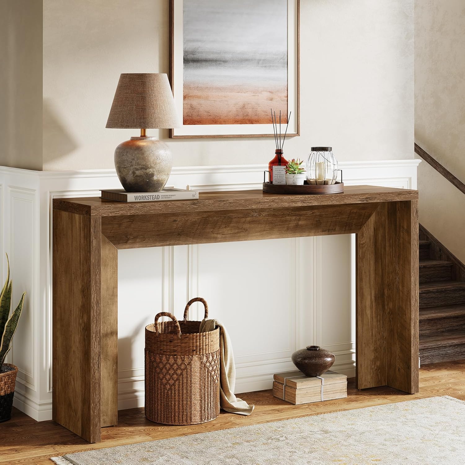 Tribesigns Farmhouse Console Table, 55-Inch Wooden Sofa Table with Storage for Entryway, Foyer, Hallway, Living Room, Easy Assembly (Rustic Brown)