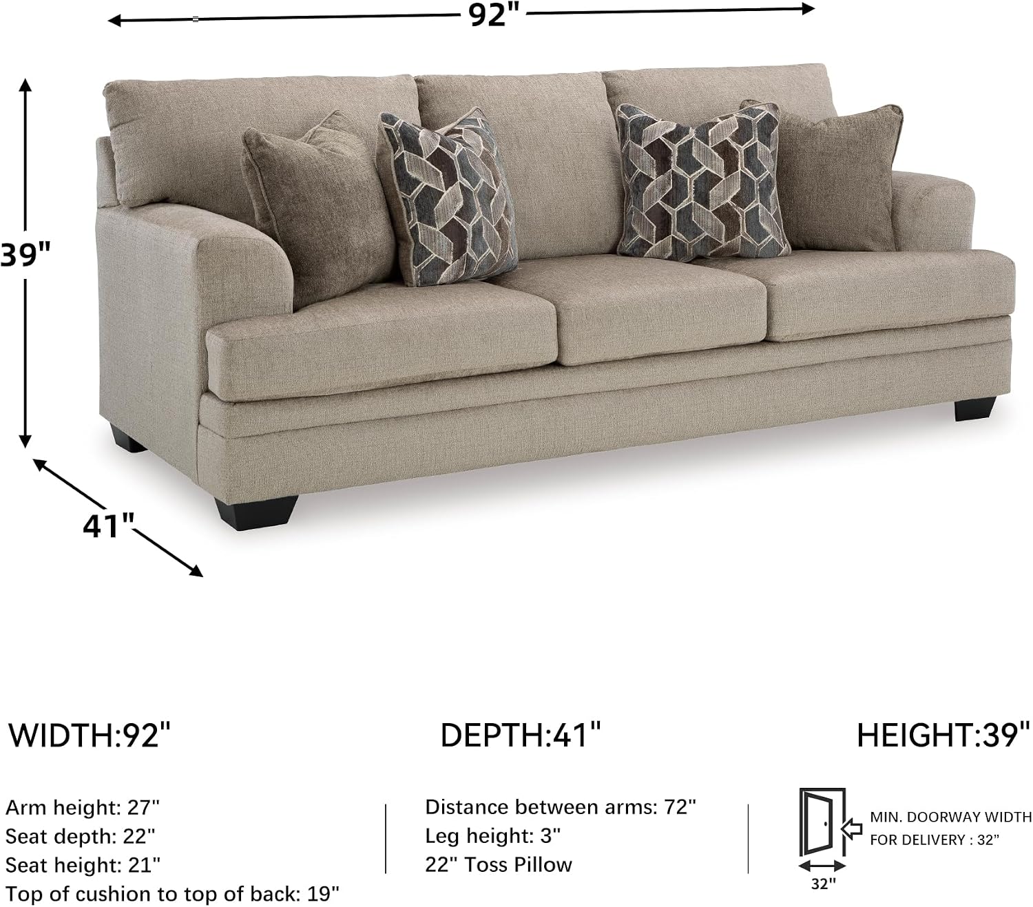 Signature Design by Ashley Stonemeade Casual Sofa with 4 Toss Pillows, Light Brown