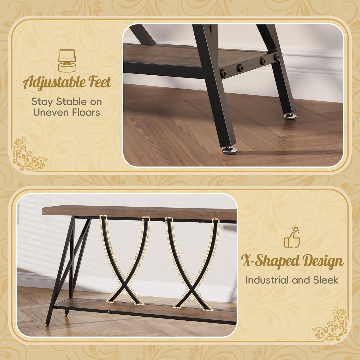 JUSTOGO 70.9' Narrow Console Table for Entryway, Industrial Long Sofa Table Behind Couch, Farmhouse Hallway Table with Storage for Living Room, Entrance, Foyer, Rustic Brown