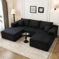 107.5' Cloud Modular Sectional Sofa with 1 Ottoman,Modern Minimalist Upholstered Couches, Comfort U Shaped Sofa for Living Room,Deep Seat Corner Couch，No Assembly Required (Black,Left Facing Chaise)