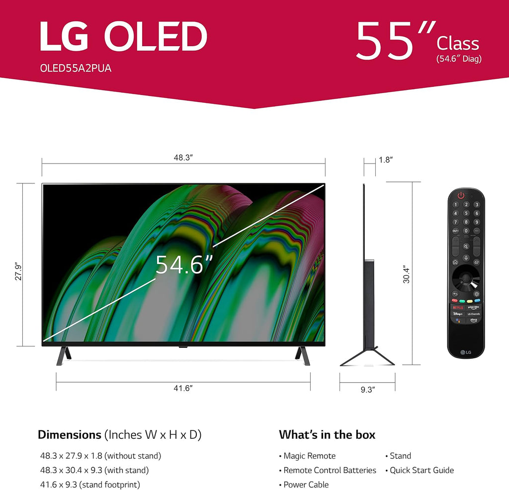 LG A2 Series 55-Inch Class OLED Smart TV OLED55A2PUA, 2022 - AI-Powered 4K TV, Alexa Built-in