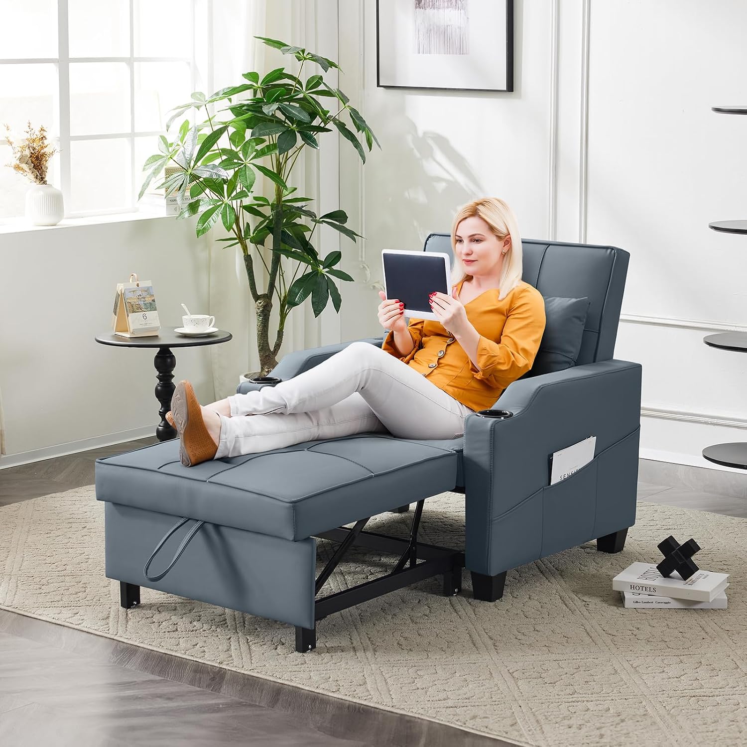 VINGLI 3-in-1 Convertible Sofa Bed, Recliner with Adjustable Backrest, USB Ports, Cup Holders for Small Spaces, Living Room