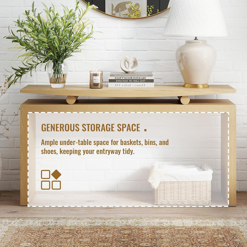 LKTART Farmhouse Console Table Hallway Table for Entryway Solid Wood Sofa Table Behind Couch Narrow Long Entry Table for Living Room Entrance Foyer Natural