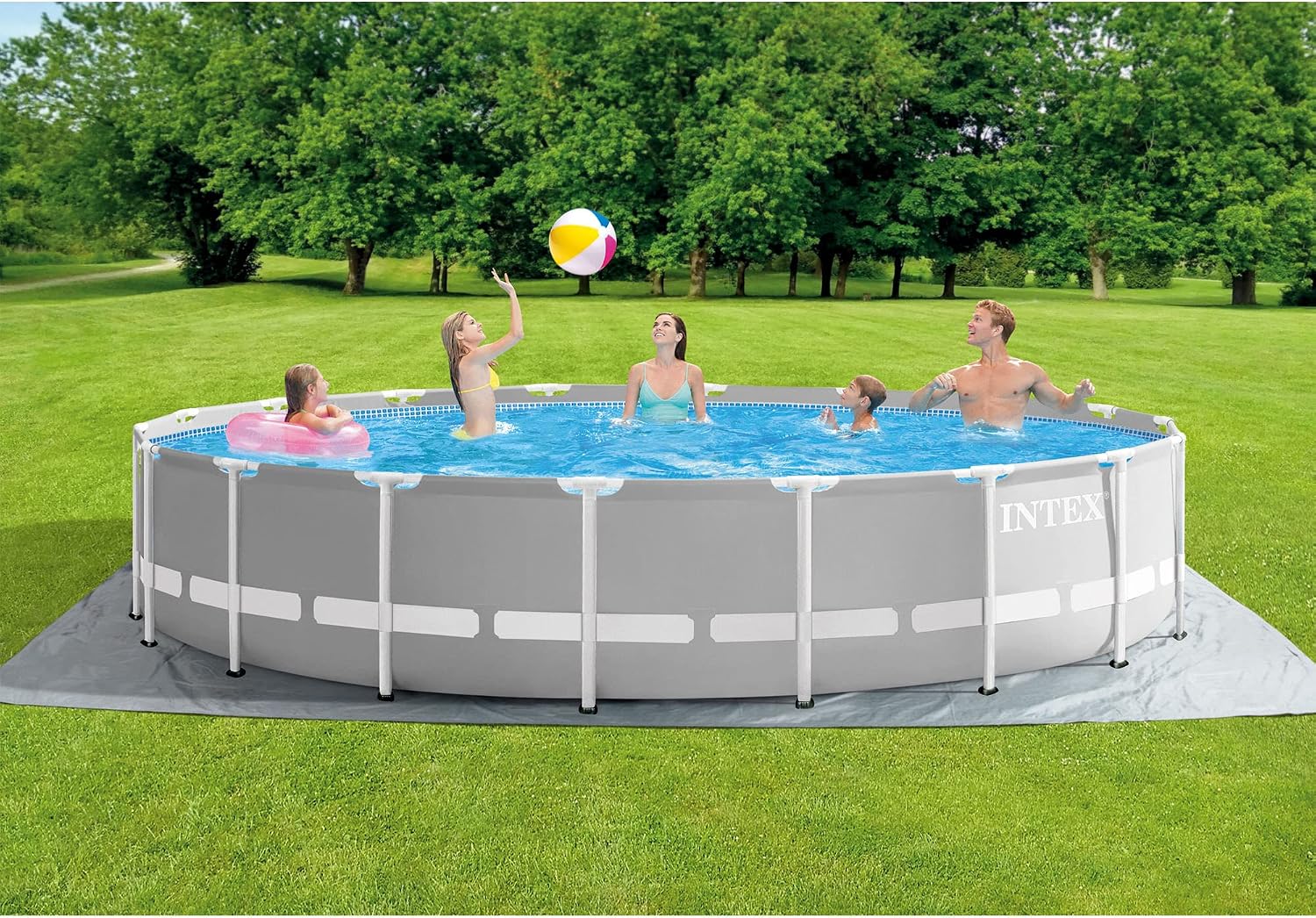 Intex 26723EH 15 Feet by 42 Inches Prism Frame Above Ground Swimming Pool Set with Debris Cover, Ladder, and 120 Volt 1000 GPH Cartridge Filter Pump