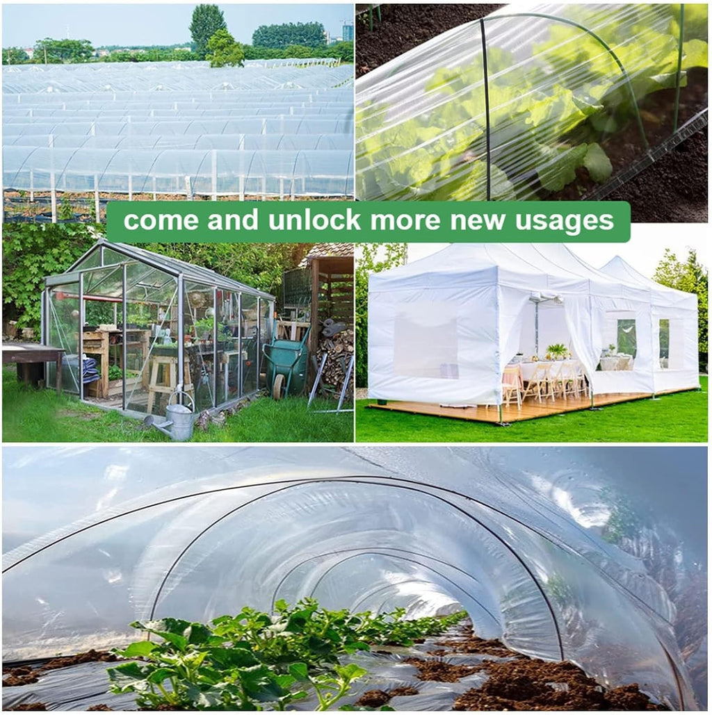 8x23 FT Double-Stitched Reinforced Edges Garden Rainproof Clear Poly Plant Cover, Clear Waterproof Cover Tarp Rainproof Heavy Duty Sheet, Rainproof Garden Protection