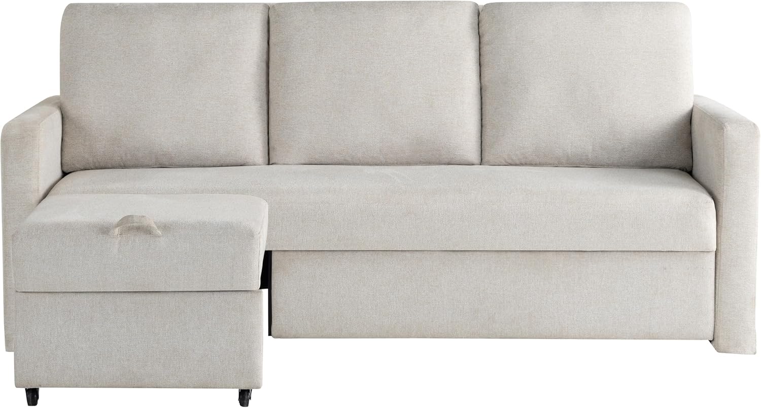 Serta® Marshall 83.9' King-Size Convertible Sectional Sofa, Reversible Design, Dream Coil® Comfort, Fingerguard® Pinch Point Protection, Woven Polyester Fabric, Ivory