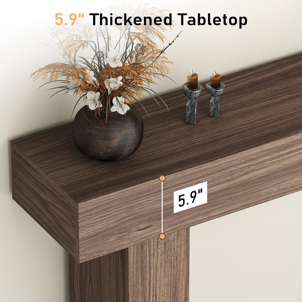 knoworld 63 Inch Long Console Table for Entryway, Farmhouse Wood Rectangular Sofa Table Behind Couch Table, Narrow Entryway Table for Living Room, Entrance, Hallway, Foyer, Easy Assembly (Brown)