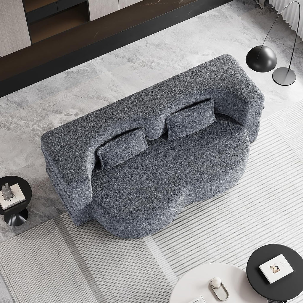 CAPCAEK Convertible Sleeper Sofa Bed,15' Thick Full Size Folding Floor Couch with 2 Pillows, Teddy Fabric Foam-Filled Futon Loveseat Couch for Living Room, Guest Use, Office, Apartmen (Grey)