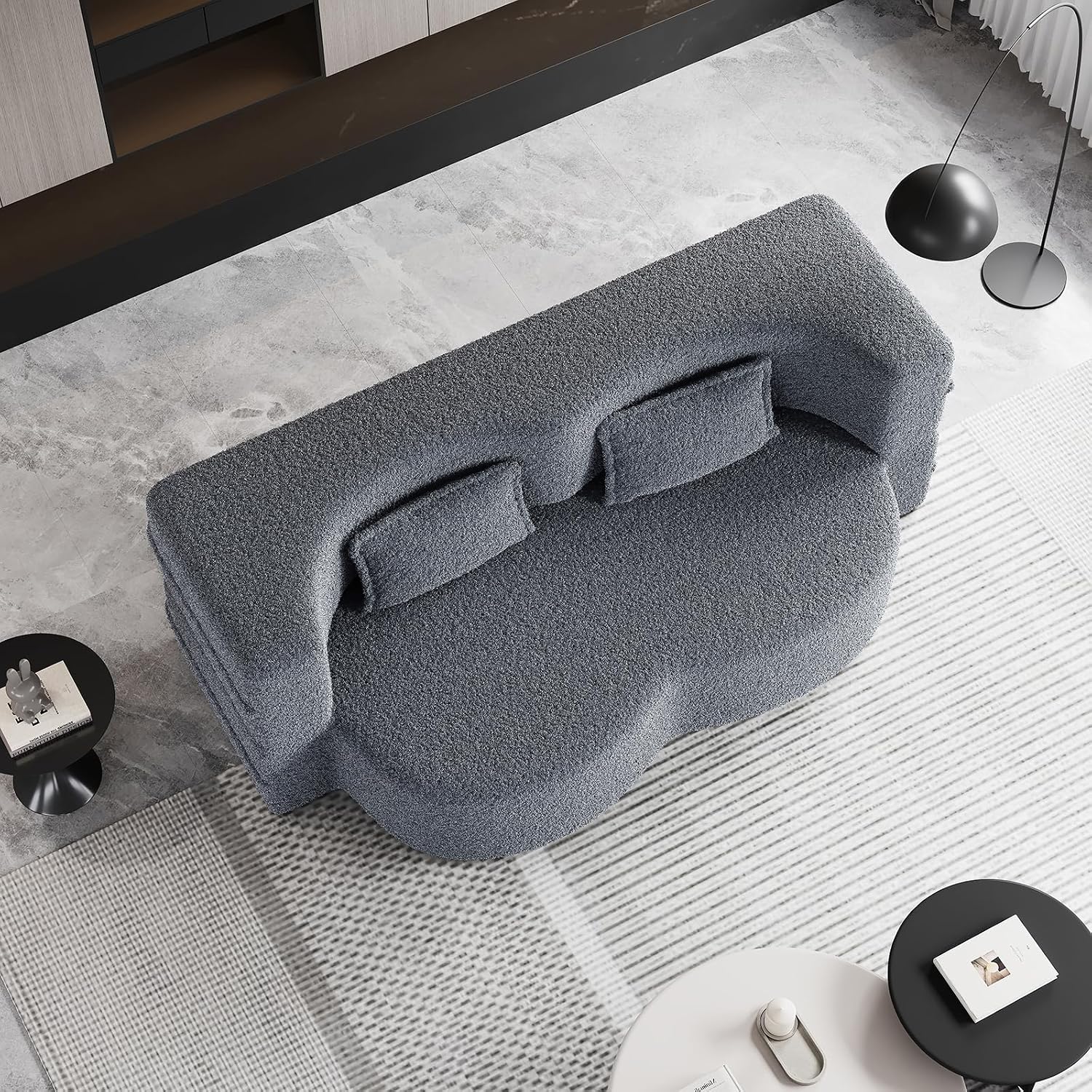 CAPCAEK Convertible Sleeper Sofa Bed,15' Thick Full Size Folding Floor Couch with 2 Pillows, Teddy Fabric Foam-Filled Futon Loveseat Couch for Living Room, Guest Use, Office, Apartmen (Grey)