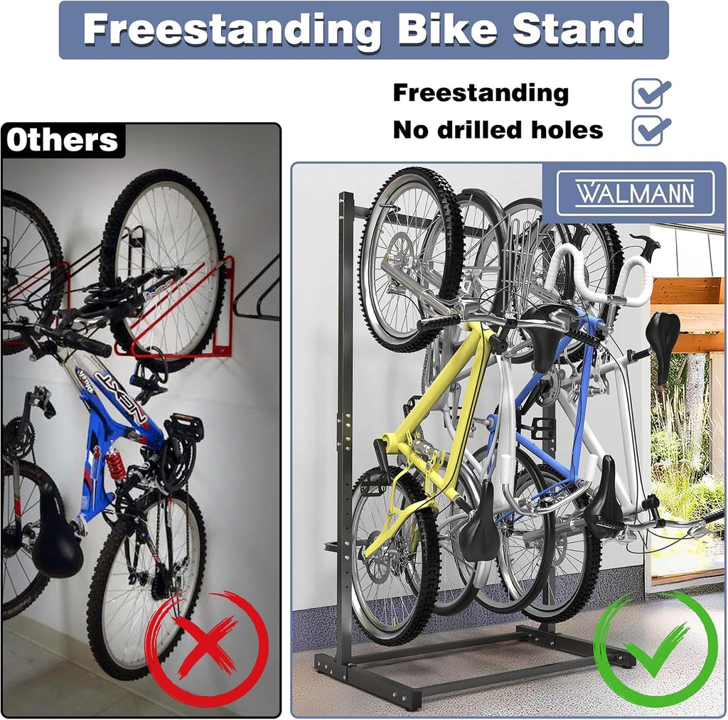 WALMANN Freestanding Bike Stand for Garage, 4 Bikes Vertical Bike Storage Stand Heavy Duty Bike Floor Stand
