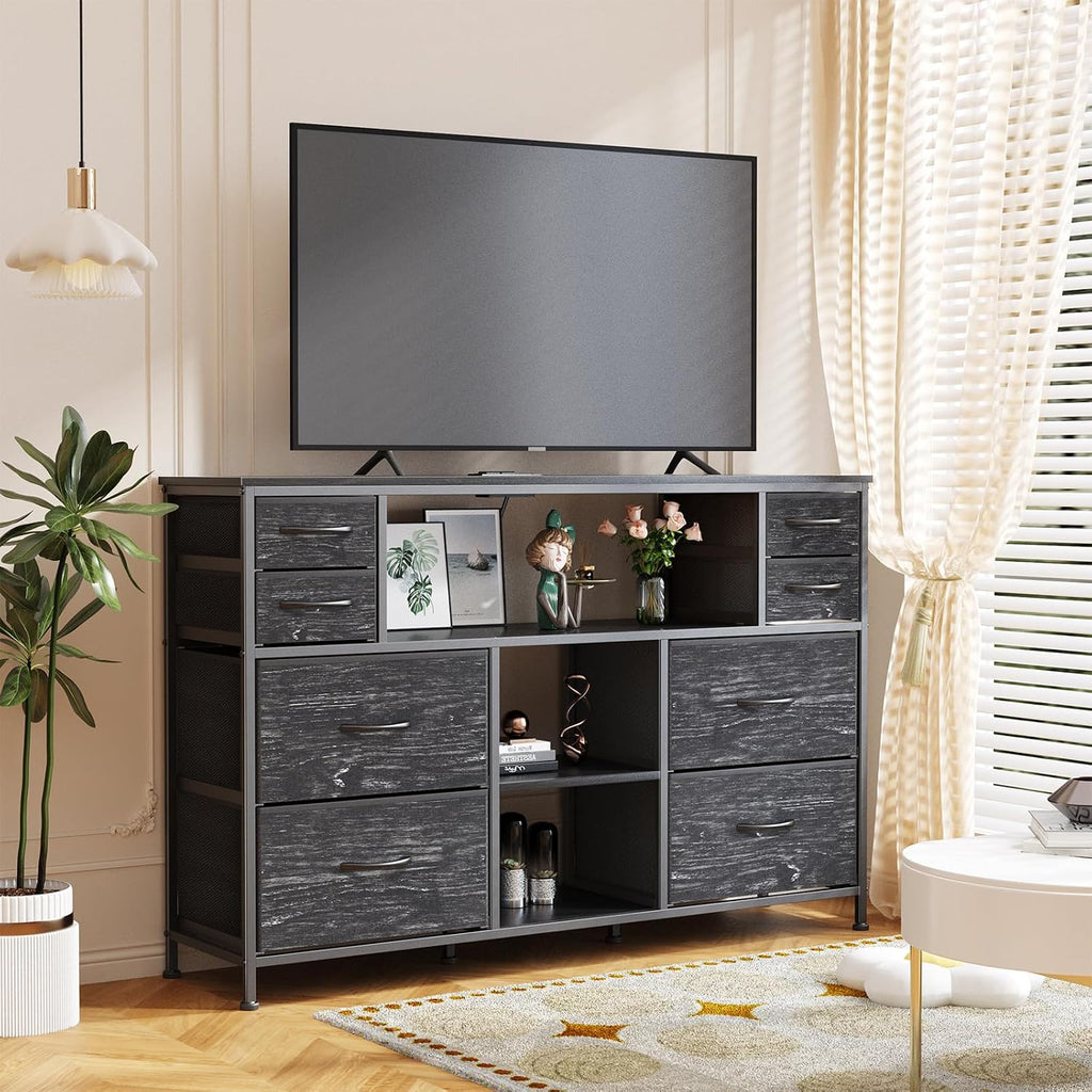 TV Stand Dresser Drawer for Bedroom - TV Stands for 45, 50, 55 inch TV - Entertainment Center Dressers with Charging Station, Drawers Dresser with Storage for Living Room, Nursery, Entryway - Black