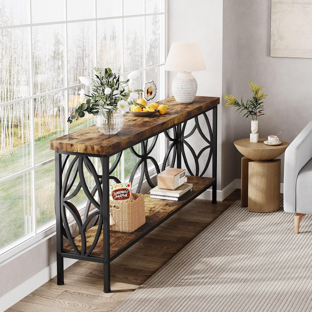 Tribesigns 70.9-Inch Narrow Sofa Table, 2-Tier Industrial Console Table Behind Couch, Long Entry Tables with Storage for Entryway, Living Room, Foyer, Hallway, Rustic Brown