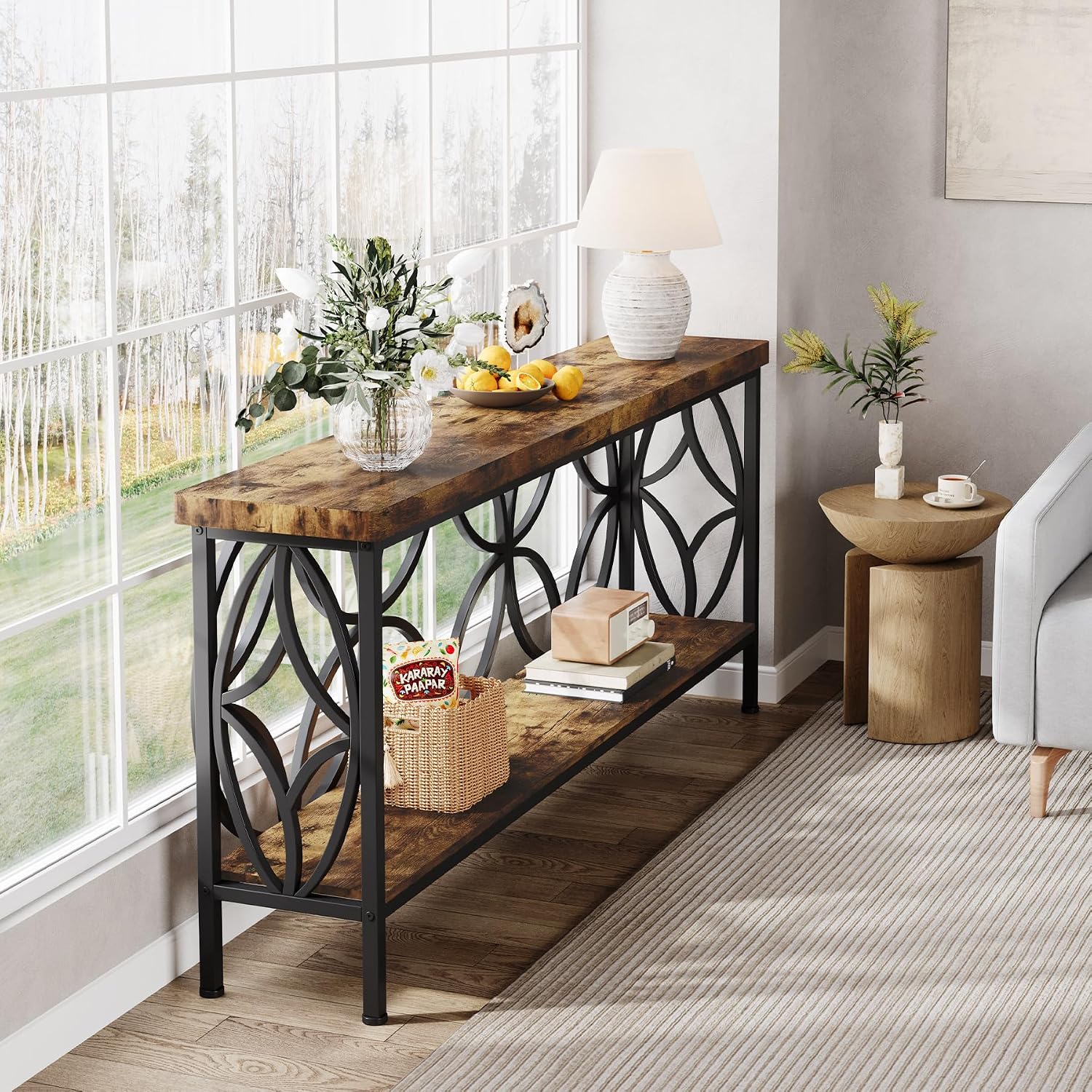 Tribesigns 70.9-Inch Narrow Sofa Table, 2-Tier Industrial Console Table Behind Couch, Long Entry Tables with Storage for Entryway, Living Room, Foyer, Hallway, Rustic Brown