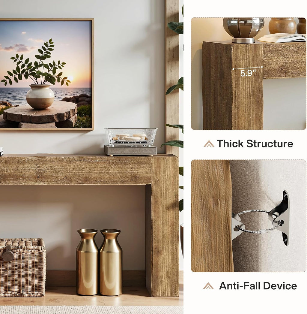 Tribesigns 63-Inch Solid Wood Console Sofa Table, Farmhouse Long Entryway Table Behind Couch for Living Room, Entrance, Hallway, Foyer, Easy Assembly (Light Brown)