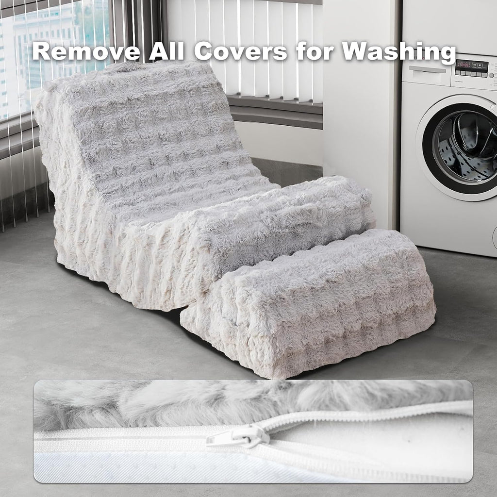 3-in-1 Adjustable Zero Gravity Floor Chair, Oversized Corduroy Boneless Chair for Adults with Memory Foam & Washable Cover, Silent Rocker Recliner Lounge Chair for Reading, Nursing, Gaming, Grayish