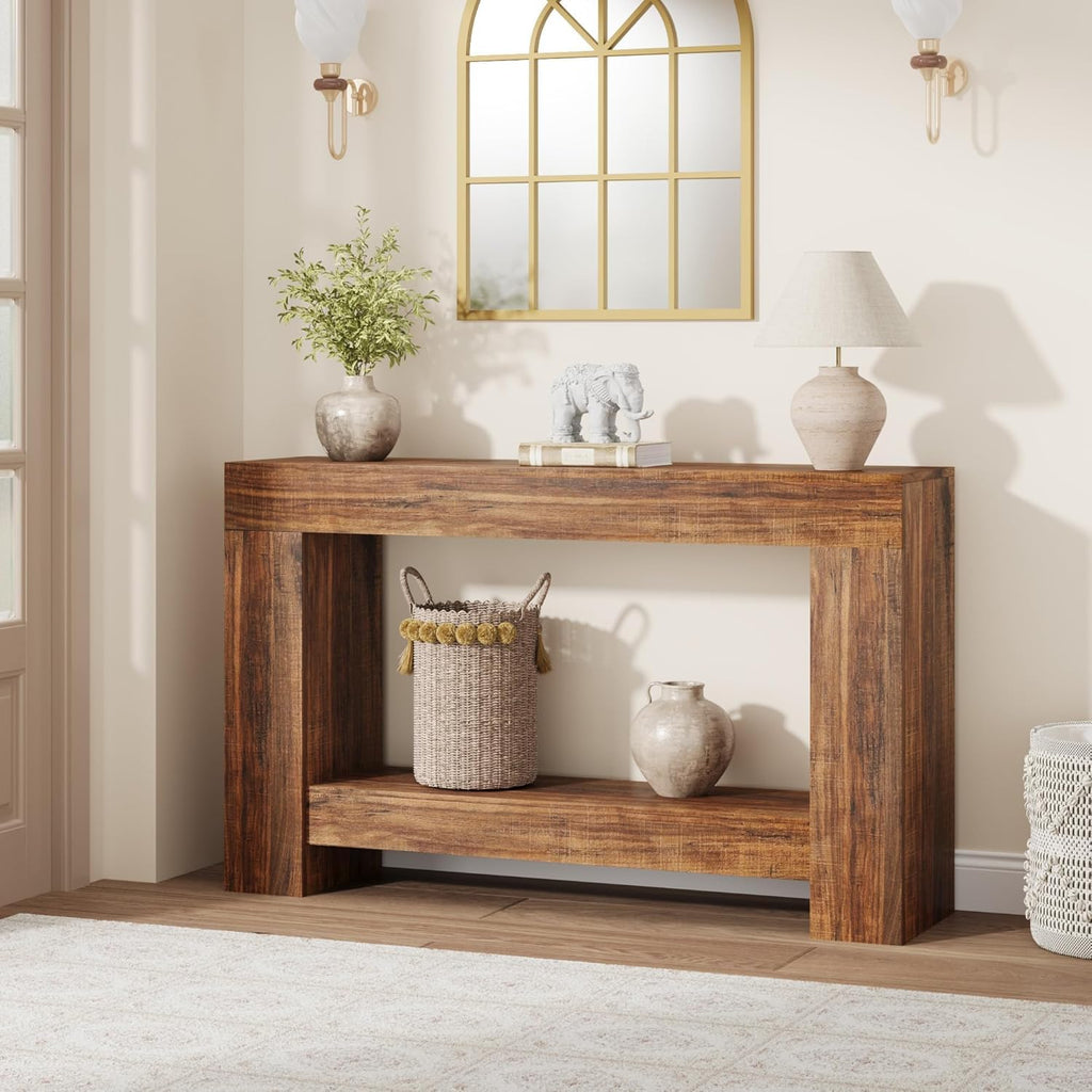63-Inch Long Console Table, Farmhouse Sofa Table Behind Couch, Wooden Console Tables with Storage, Entryway Entry Tables for Hallway Entrance Living Room