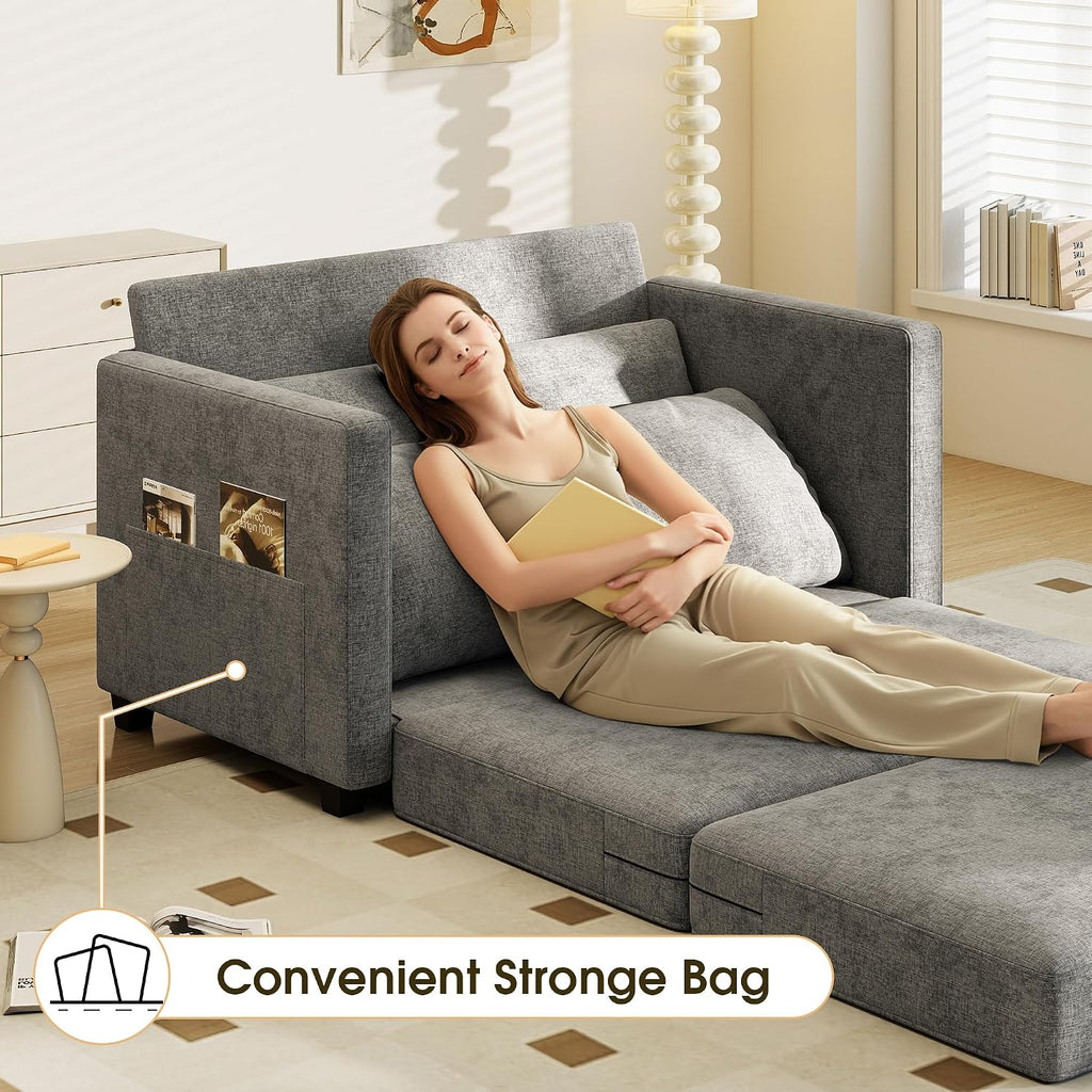 Myroyalsit 51' Convertible Sofa Bed, 2 in1 Folding Sofa Bed, Loveseat Sleeper Sofa for Small Spaces, Fold Out Floor Couch with 2 Pillows for Apartment, Living Room & Guest Room, Grey Chenille Fabric