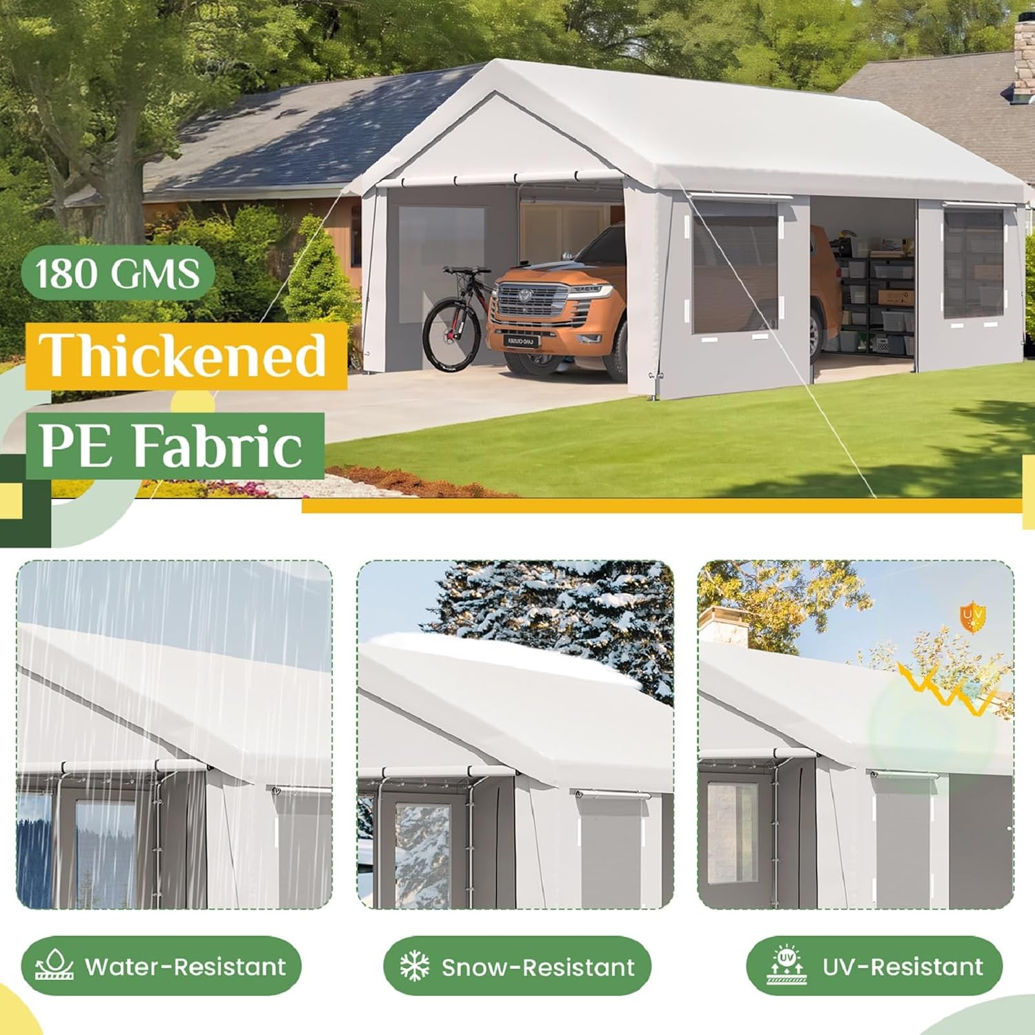 EROMMY 13' x 20' Heavy Duty Carport, Portable Garage with Removable Sidewalls, Shelter with Roll-Up Windows, All-Season Car Canopy for Truck, Boat, Tractor, White