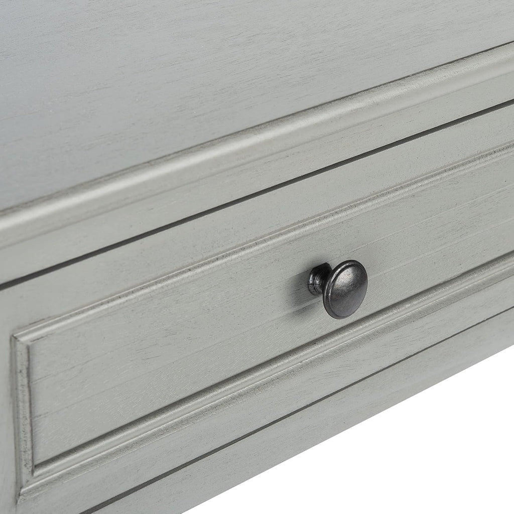 SAFAVIEH Home Collection – Tate Distressed Grey 2-Drawer Console Table with Shelf, Turned Leg Farmhouse Accent Console for Entryway or Living Room (CNS5720C)