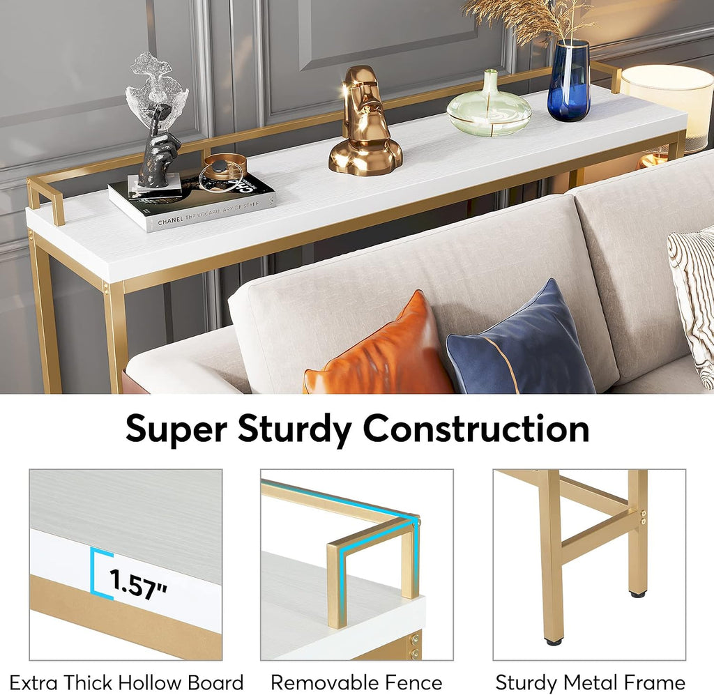 Tribesigns 70.9 inch Extra Long Sofa Table, Narrow Console Table Behind Couch, Modern Entryway Table Skinny Hallway Table for Living Room (White+Gold)