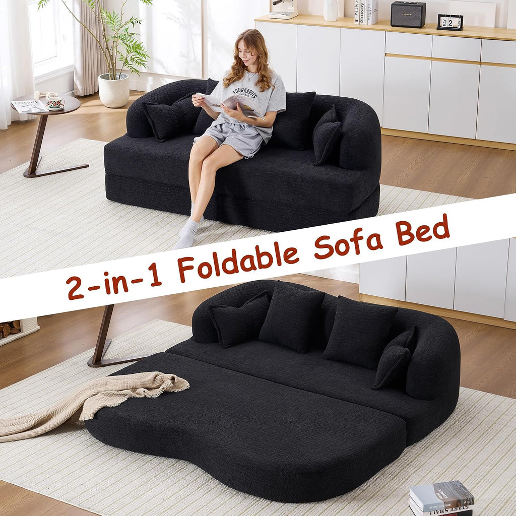 70' Convertible Sofa Bed, 2-in-1 Boneless Sleeper Sofa, Soft Chenille Folding Sofa Loveseat with 4 Pillows, Love Seat Small Couch for Small Spaces, Living Room, Bedroom, No Assembly