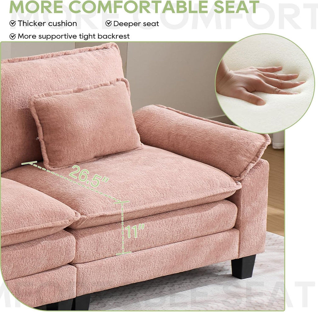 Oprisen 120' Modular Sectional Sofa, Comfy Cloud Couch Sectional Sofa with Ottoman, Chenille Sofa Sleeper Deep Seat Sofa with Throw Pillows for Living Room (Pink, 120'- L Shape)