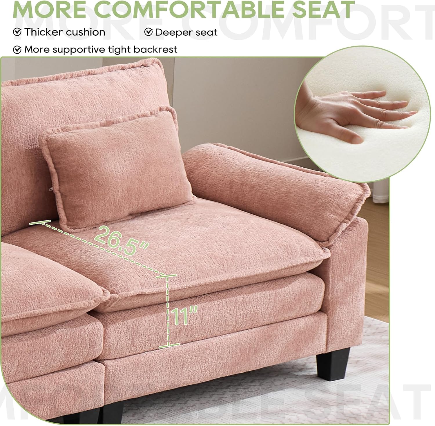 Oprisen 120' Modular Sectional Sofa, Comfy Cloud Couch Sectional Sofa with Ottoman, Chenille Sofa Sleeper Deep Seat Sofa with Throw Pillows for Living Room (Pink, 120'- L Shape)