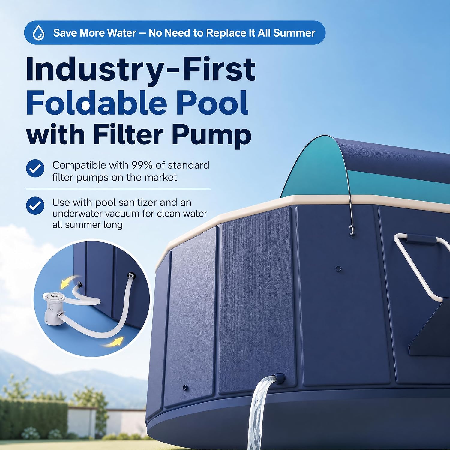 118' Non-Inflatable Foldable Swimming Pool for Family, Portable Above Ground Pool for Adults & Kids, Easy Setup for Outdoor, Backyard, Garden, Camping - Durable PVC(118'x87'x20', NEW)