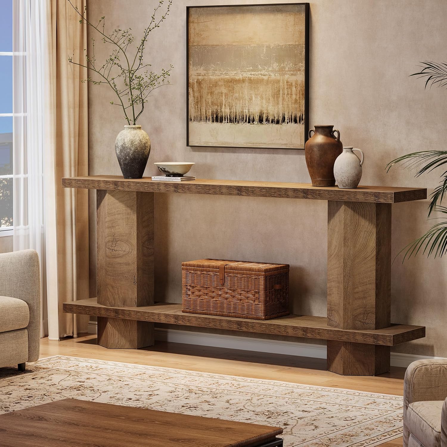 Tribesigns 71-Inch Long Console Table for Entryway, Wooden Sofa Table Behind Couch, for Living Room, Hallway, Foyer, Burlywood