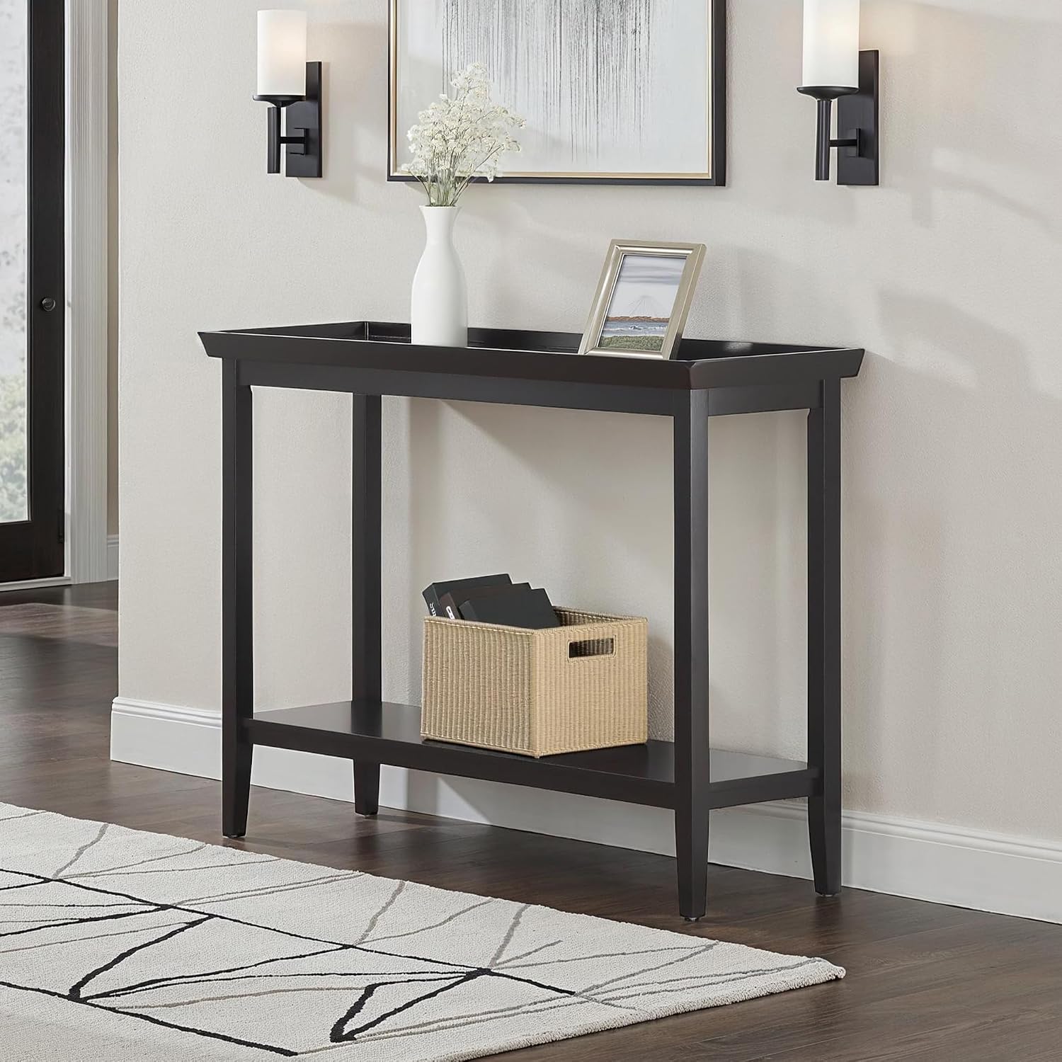 Convenience Concepts Ledgewood Console Table 48' - Modern Narrow Sofa Display Accent with Storage Shelf for Transitional, Traditional Living Room, Entryway, Hallway, or Bedroom, Black