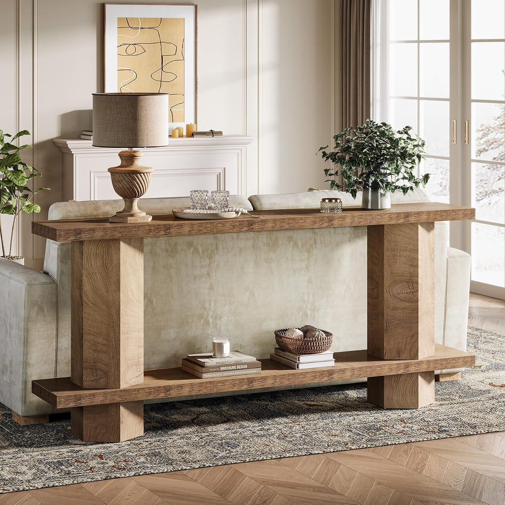 Tribesigns 71-Inch Long Console Table for Entryway, Wooden Sofa Table Behind Couch, for Living Room, Hallway, Foyer, Burlywood
