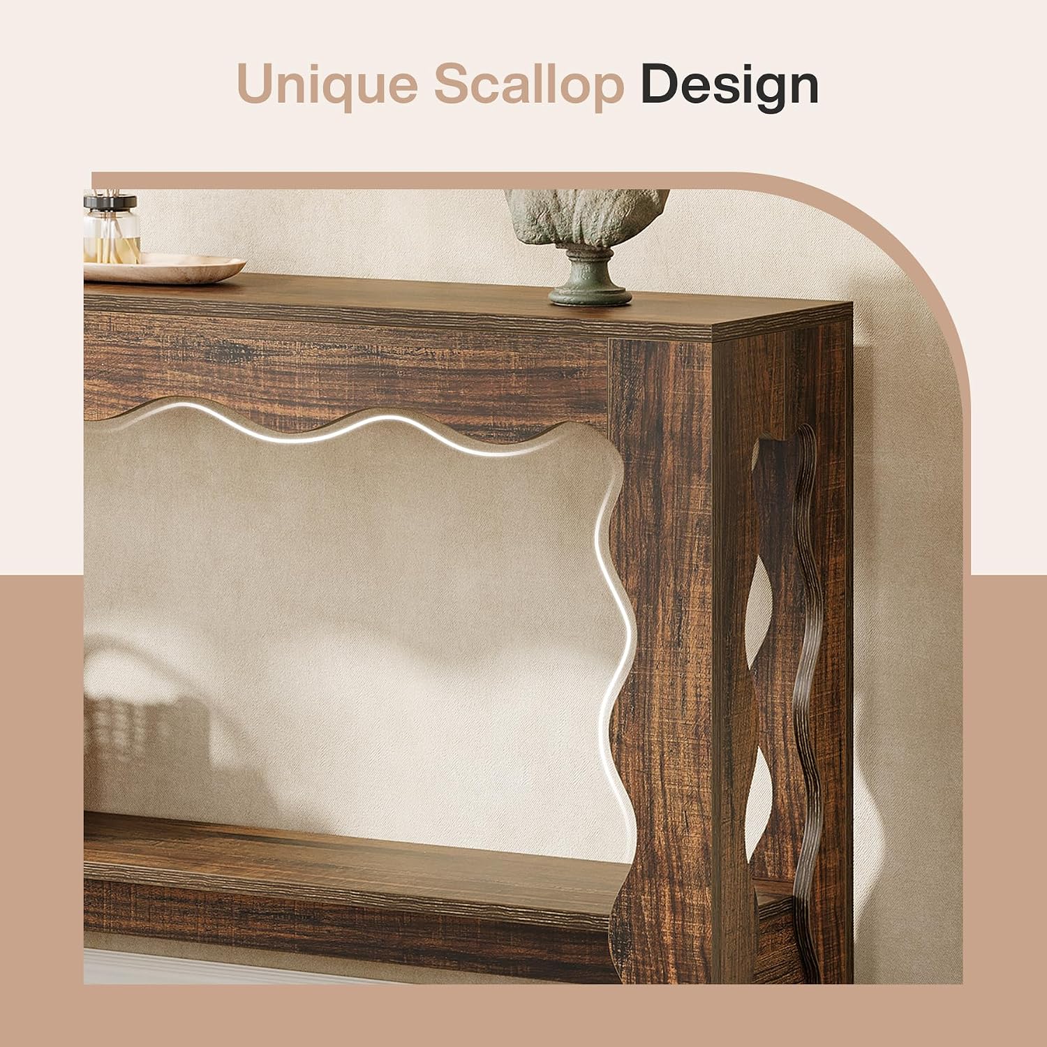 Tribesigns 63 Inch Entryway Table, Modern Rustic Entry Table with Scalloped Edge & Storage Shelf, Accent Narrow Long Sofa Table Behind Couch Console Tables for Entryway, Living Room, Dark Brown