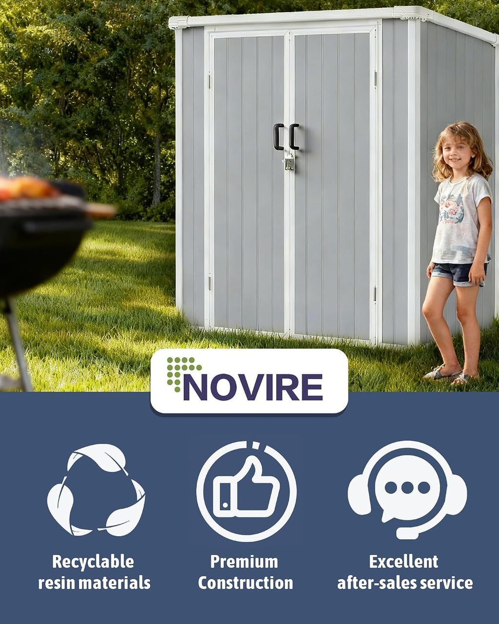 5x3 Compact Outdoor Shed with Slant Roof Design, All-Resin Build for Side Yard, Holds Lawn Equipment, Bicycles and Seasonal Items, Aritic Light Gray
