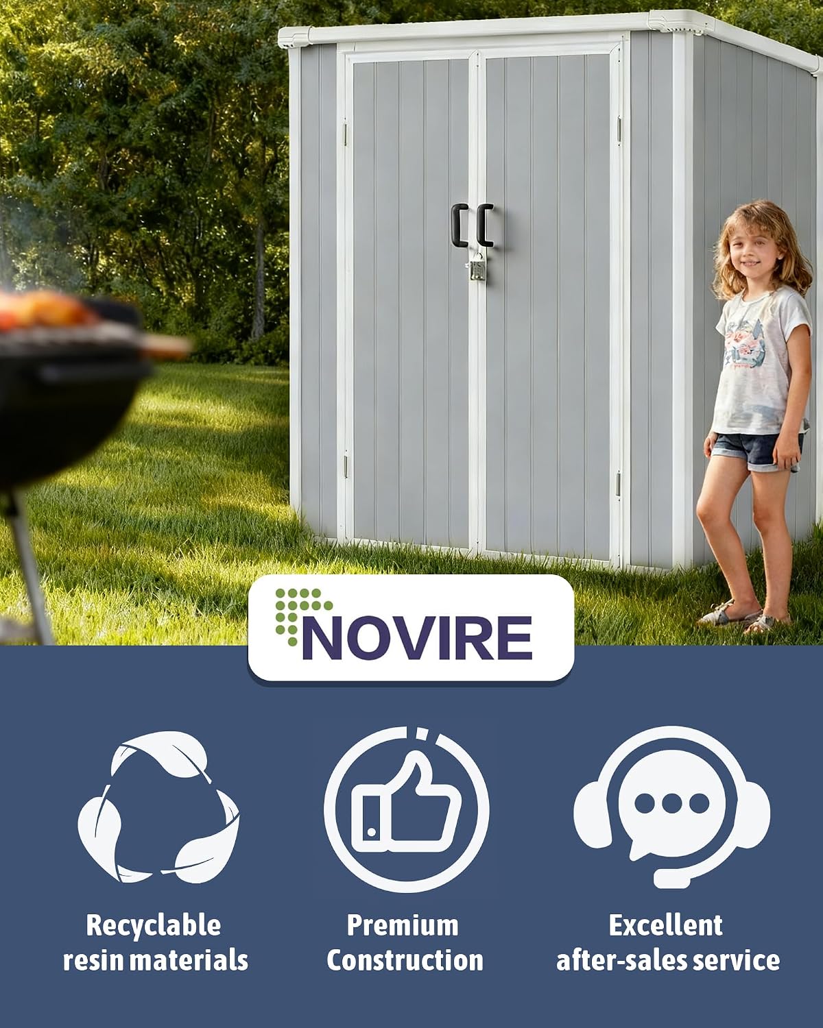5x3 Compact Outdoor Shed with Slant Roof Design, All-Resin Build for Side Yard, Holds Lawn Equipment, Bicycles and Seasonal Items, Aritic Light Gray
