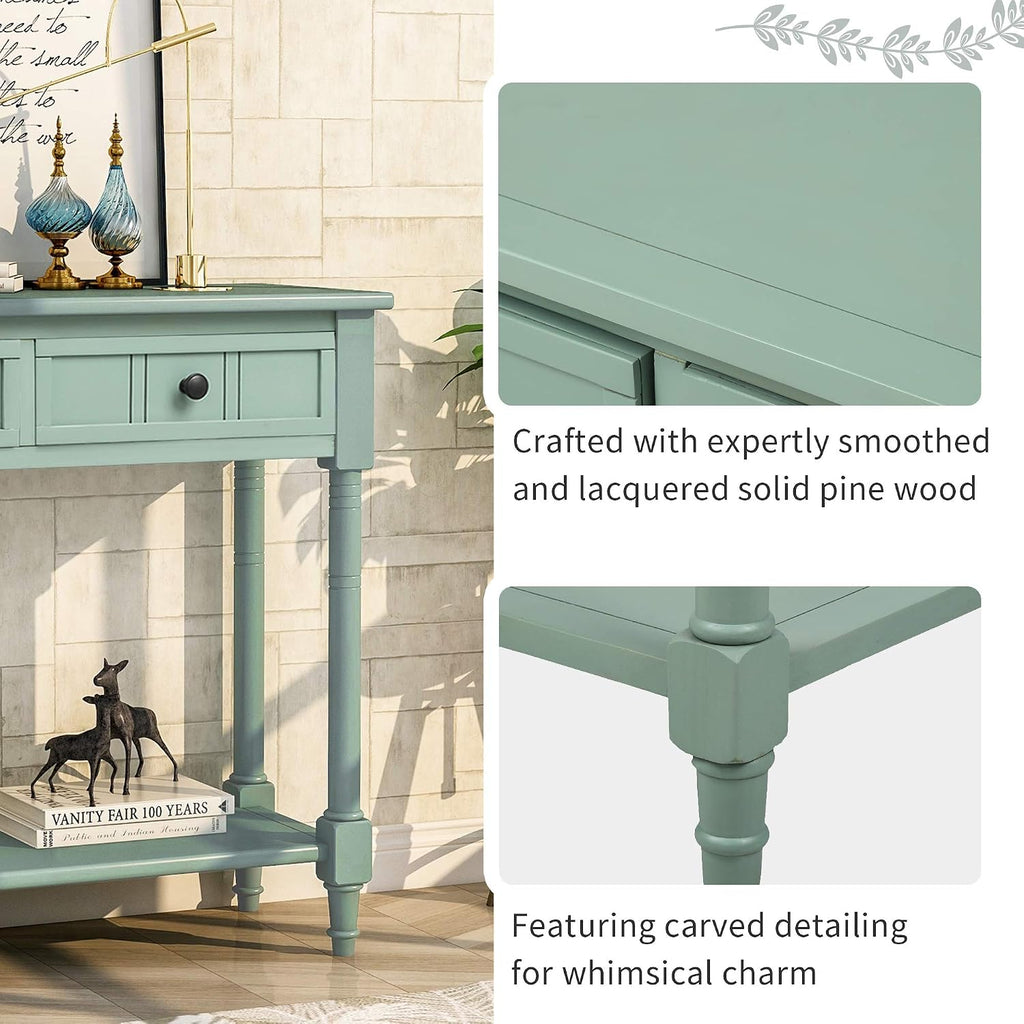 Knocbel Antique Entry Console Table with Drawers & Bottom Open Shelf, Wood Sofa Tables for Entryway Hallway Living Room, 35.43' W x 13.8' D x 30.25' H, Retro Blue