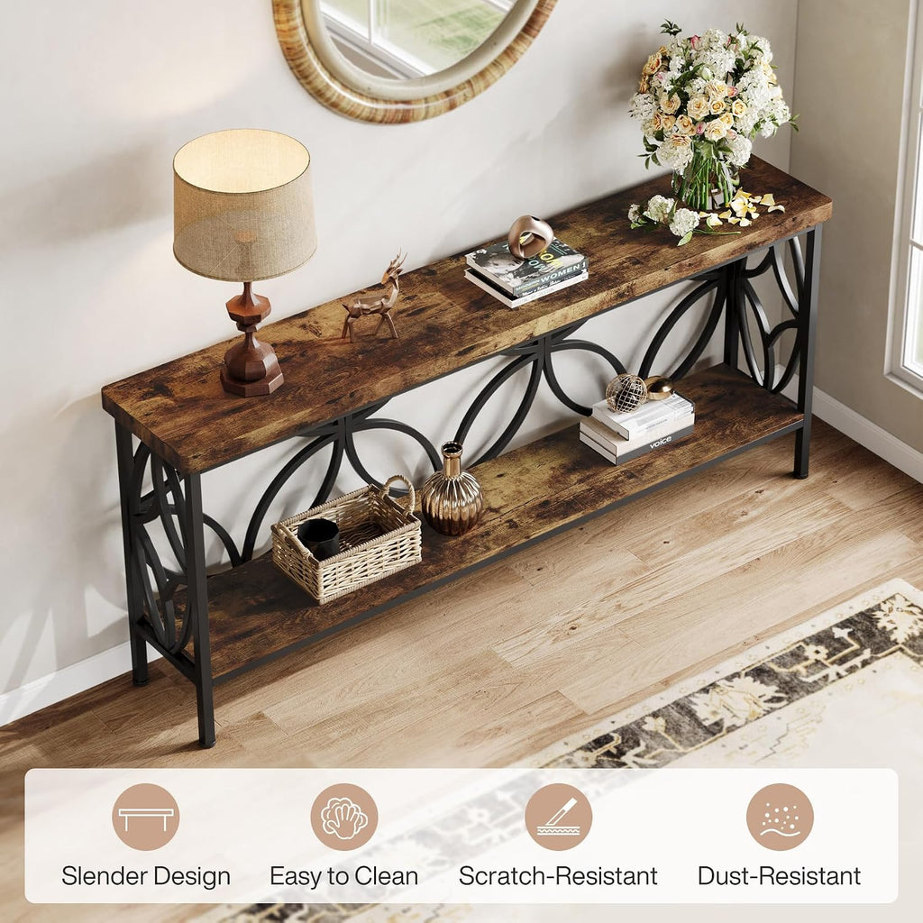 Tribesigns 70.9-Inch Narrow Sofa Table, 2-Tier Industrial Console Table Behind Couch, Long Entry Tables with Storage for Entryway, Living Room, Foyer, Hallway, Rustic Brown