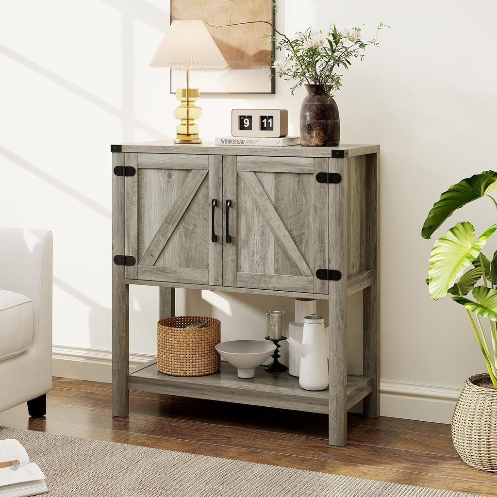 Mufico Console Table with 2-Door Cabinet Coffee Bar Cabinet Sofa Table,Entryway Table with Storage, Farmhouse Buffet Sideboard (Grey)